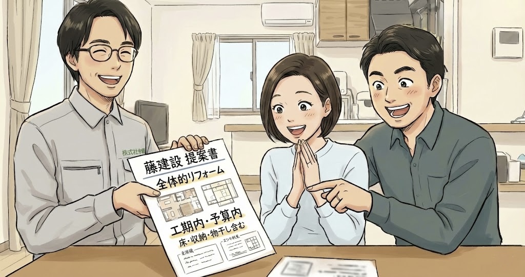 藤建設・藤井さんからの提案が、他社の見積内容よりも充実している様子
